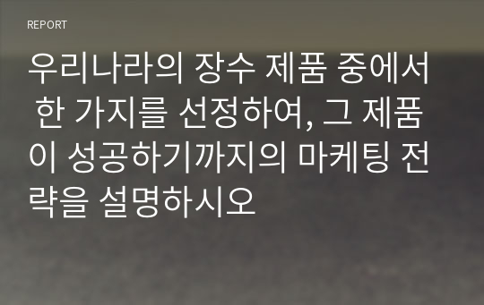 우리나라의 장수 제품 중에서 한 가지를 선정하여, 그 제품이 성공하기까지의 마케팅 전략을 설명하시오