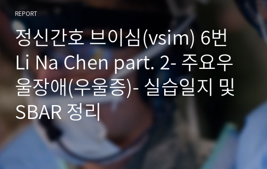 정신간호 브이심(vsim) 6번 Li Na Chen part. 2- 주요우울장애(우울증)- 실습일지 및 SBAR 정리