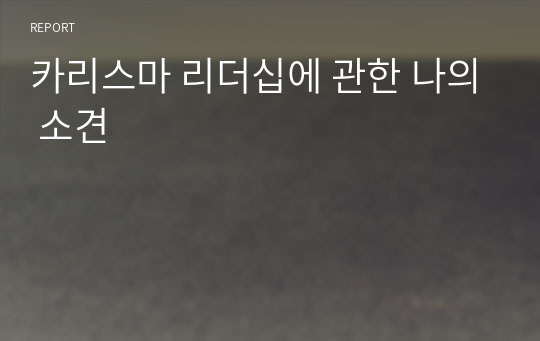 카리스마 리더십에 관한 나의 소견