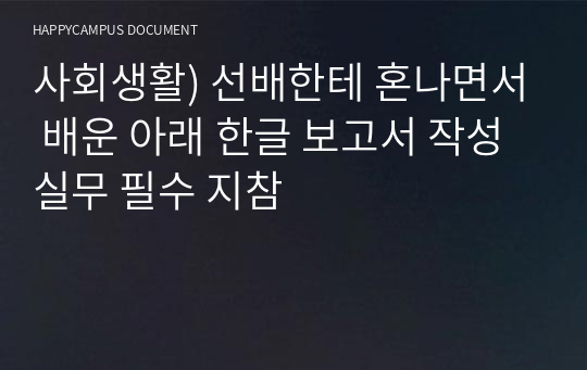 사회생활) 선배한테 혼나면서 배운 아래 한글 보고서 작성 실무 필수 지참