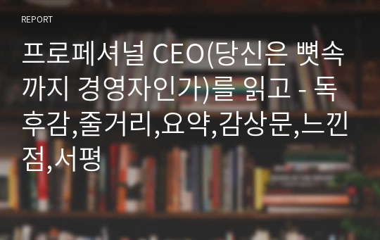 프로페셔널 CEO(당신은 뼛속까지 경영자인가)를 읽고 - 독후감,줄거리,요약,감상문,느낀점,서평