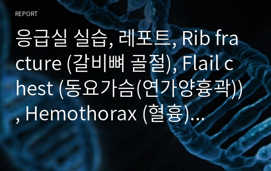 응급실 실습, 레포트, Rib fracture (갈비뼈 골절), Flail chest (동요가슴(연가양흉곽)), Hemothorax (혈흉), 간호과정 자세히 (비효율적 호흡양상, 보호자의 불안)