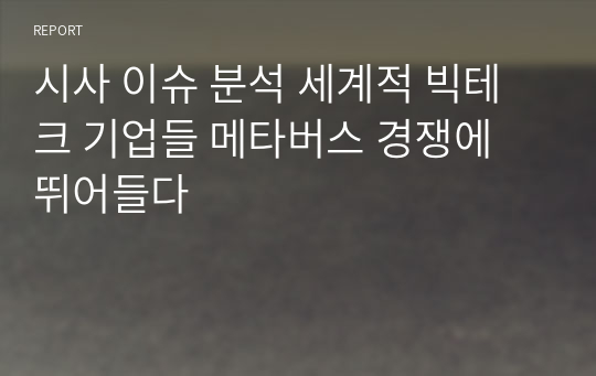 시사 이슈 분석 세계적 빅테크 기업들 메타버스 경쟁에 뛰어들다