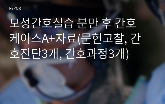 모성간호실습 분만 후 간호 케이스A+자료(문헌고찰, 간호진단3개, 간호과정3개)