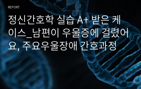 정신간호학 실습 A+ 받은 케이스_남편이 우울증에 걸렸어요, 주요우울장애 간호과정