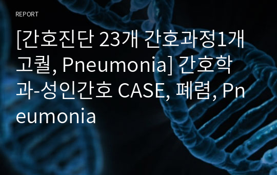 [간호진단 23개 간호과정1개 고퀄, Pneumonia] 간호학과-성인간호 CASE, 폐렴, Pneumonia