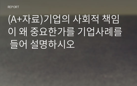 (A+자료)기업의 사회적 책임이 왜 중요한가를 기업사례를 들어 설명하시오