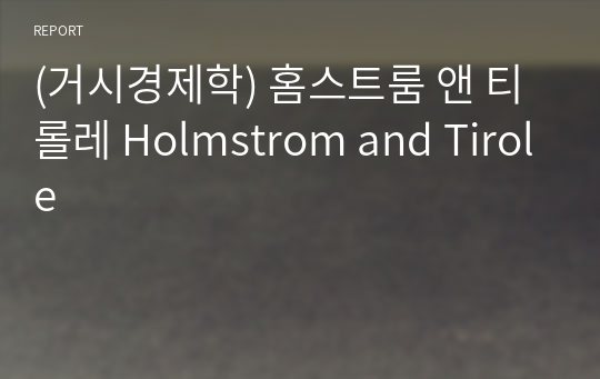 (거시경제학) 홈스트룸 앤 티롤레 Holmstrom and Tirole