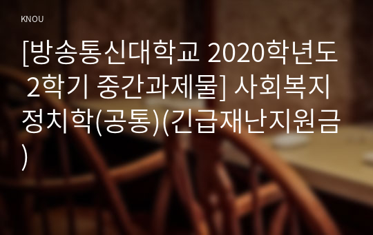 [방송통신대학교 2020학년도 2학기 중간과제물] 사회복지정치학(공통)(긴급재난지원금)