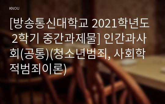 [방송통신대학교 2021학년도 2학기 중간과제물] 인간과사회(공통)(청소년범죄, 사회학적범죄이론)