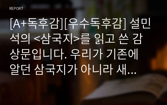 [A+독후감][우수독후감] 설민석의 &lt;삼국지&gt;를 읽고 쓴 감상문입니다. 우리가 기존에 알던 삼국지가 아니라 새로운 해석을 가미한 삼국지입니다.