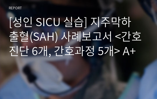 [성인 SICU 실습] 지주막하 출혈(SAH) 사례보고서 &lt;간호진단 6개, 간호과정 5개&gt; A+