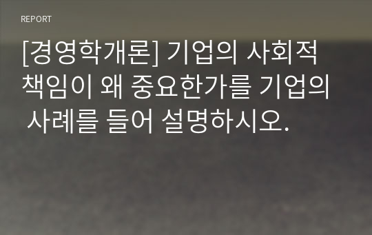 [경영학개론] 기업의 사회적 책임이 왜 중요한가를 기업의 사례를 들어 설명하시오.