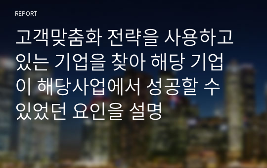 고객맞춤화 전략을 사용하고 있는 기업을 찾아 해당 기업이 해당사업에서 성공할 수 있었던 요인을 설명