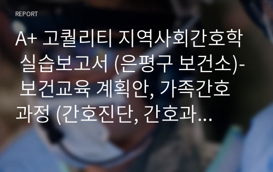 A+ 고퀄리티 지역사회간호학 실습보고서 (은평구 보건소)- 보건교육 계획안, 가족간호과정 (간호진단, 간호과정 2개), 지역사회 간호계획 등