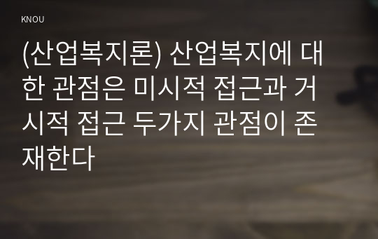 (산업복지론) 산업복지에 대한 관점은 미시적 접근과 거시적 접근 두가지 관점이 존재한다