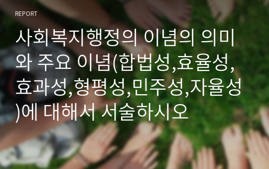 사회복지행정의 이념의 의미와 주요 이념(합법성,효율성,효과성,형평성,민주성,자율성)에 대해서 서술하시오