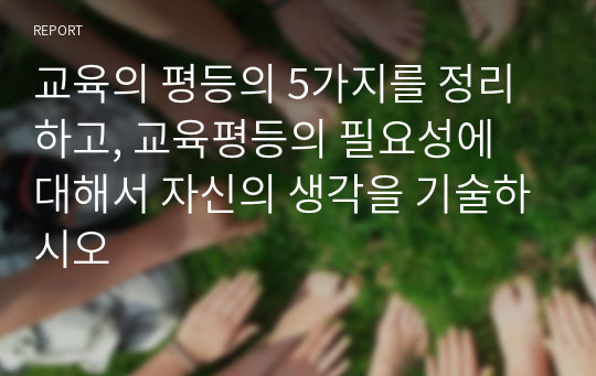 교육의 평등의 5가지를 정리하고, 교육평등의 필요성에 대해서 자신의 생각을 기술하시오