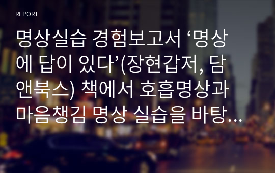 명상실습 경험보고서 ‘명상에 답이 있다’(장현갑저, 담앤북스) 책에서 호흡명상과 마음챙김 명상 실습을 바탕으로