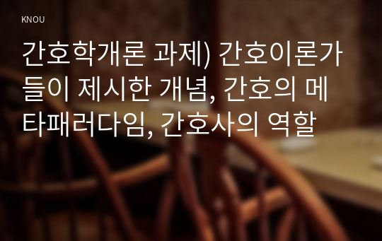 간호학개론 과제) 간호이론가들이 제시한 개념, 간호의 메타패러다임, 간호사의 역할