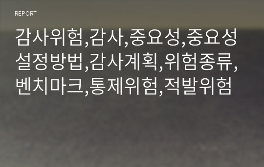 감사위험,감사,중요성,중요성설정방법,감사계획,위험종류,벤치마크,통제위험,적발위험