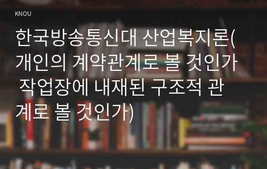 한국방송통신대 산업복지론(개인의 계약관계로 볼 것인가 작업장에 내재된 구조적 관계로 볼 것인가)