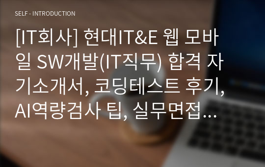 [IT회사] 현대IT&amp;E 웹 모바일 SW개발(IT직무) 합격 자기소개서, 코딩테스트 후기, AI역량검사 팁, 실무면접 시 현직자 질문 체크리스트