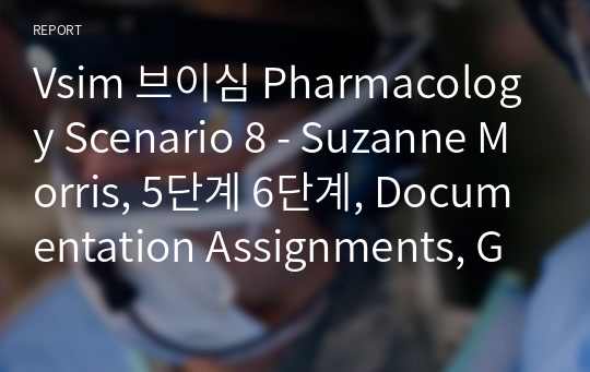 Vsim 브이심 Pharmacology Scenario 8 - Suzanne Morris, 5단계 6단계, Documentation Assignments, Guided Reflection Questions