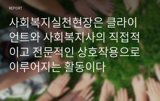 사회복지실천현장은 클라이언트와 사회복지사의 직접적이고 전문적인 상호작용으로 이루어지는 활동이다