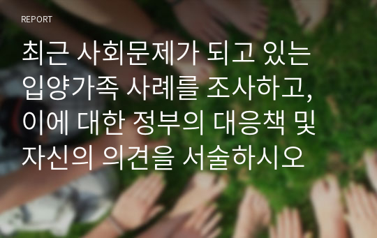 최근 사회문제가 되고 있는 입양가족 사례를 조사하고, 이에 대한 정부의 대응책 및 자신의 의견을 서술하시오