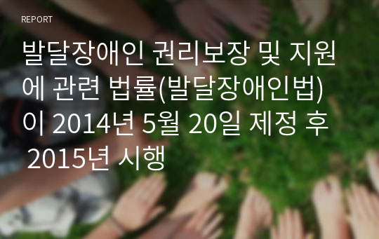 발달장애인 권리보장 및 지원에 관련 법률(발달장애인법)이 2014년 5월 20일 제정 후 2015년 시행