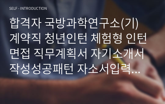 합격자 국방과학연구소(기) 계약직 청년인턴 체험형 인턴면접 직무계획서 자기소개서작성성공패턴 자소서입력항목분석 지원동기작성요령