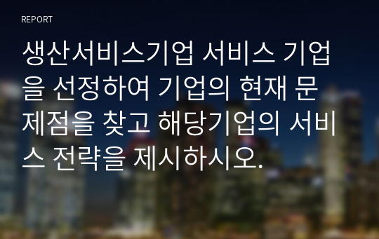 생산서비스기업 서비스 기업을 선정하여 기업의 현재 문제점을 찾고 해당기업의 서비스 전략을 제시하시오.