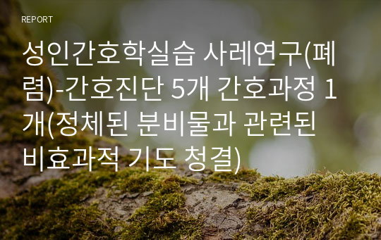 성인간호학실습 사레연구(폐렴)-간호진단 5개 간호과정 1개(정체된 분비물과 관련된 비효과적 기도 청결)