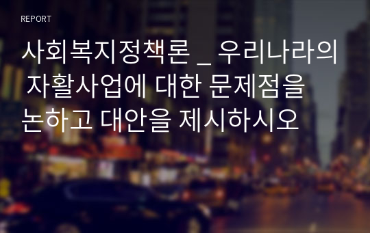 사회복지정책론 _ 우리나라의 자활사업에 대한 문제점을 논하고 대안을 제시하시오