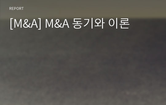 [M&amp;A] M&amp;A 동기와 이론