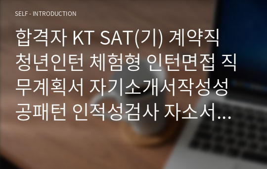 합격자 KT SAT(기) 계약직 청년인턴 체험형 인턴면접 직무계획서 자기소개서작성성공패턴 인적성검사 자소서입력항목분석 지원동기작성요령