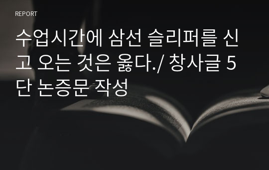 수업시간에 삼선 슬리퍼를 신고 오는 것은 옳다./ 창사글 5단 논증문 작성