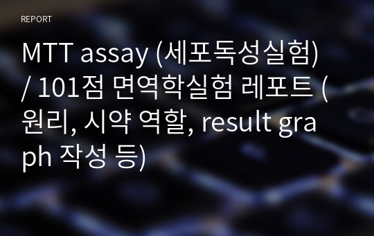 MTT assay (세포독성실험) / 101점 면역학실험 레포트 (원리, 시약 역할, result graph 작성 등)