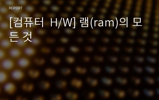 [컴퓨터  H/W] 램(ram)의 모든 것