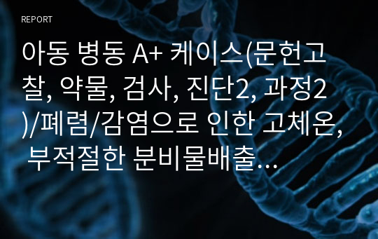 아동 병동 A+ 케이스(문헌고찰, 약물, 검사, 진단2, 과정2)/폐렴/감염으로 인한 고체온, 부적절한 분비물배출과 관련된 비효율적 기도청결