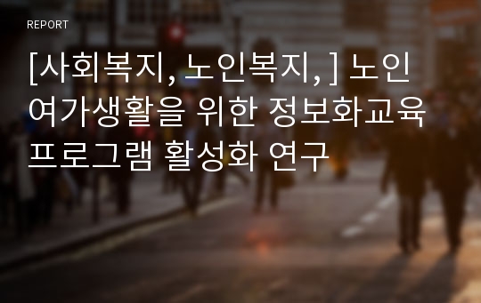 [사회복지, 노인복지, ] 노인 여가생활을 위한 정보화교육 프로그램 활성화 연구