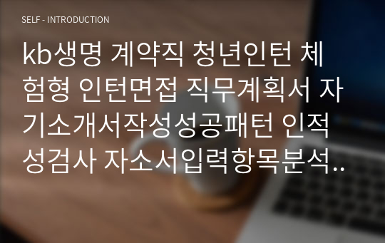 kb생명 계약직 청년인턴 체험형 인턴면접 직무계획서 자기소개서작성성공패턴 인적성검사 자소서입력항목분석 지원동기작성요령