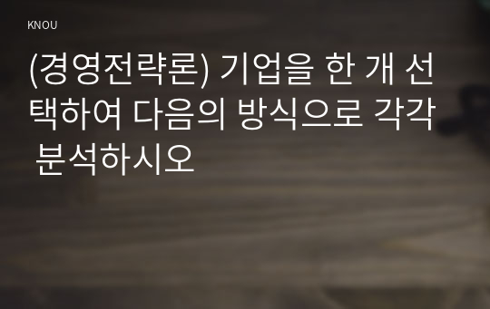 (경영전략론) 기업을 한 개 선택하여 다음의 방식으로 각각 분석하시오