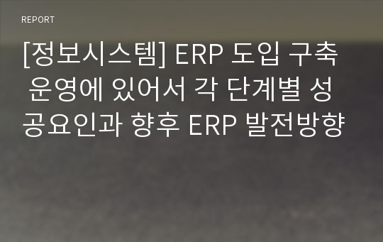 [정보시스템] ERP 도입 구축 운영에 있어서 각 단계별 성공요인과 향후 ERP 발전방향