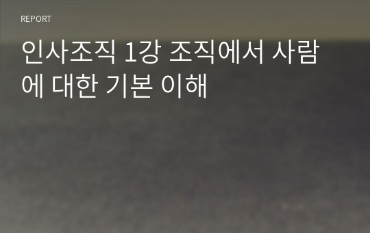 인사조직 1강 조직에서 사람에 대한 기본 이해