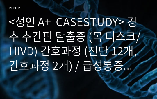 경추 추간판 탈출증 케이스 (목 디스크/HIVD) 간호과정 (진단 12개, 간호과정 2개)