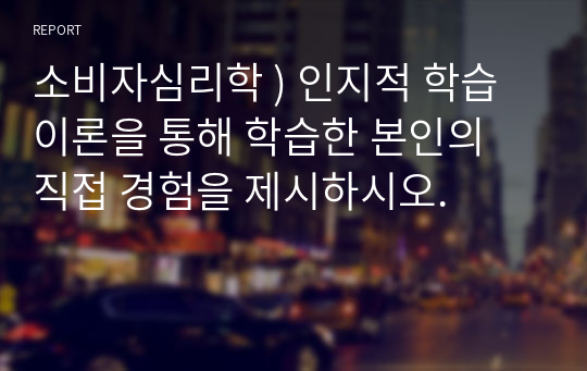 소비자심리학 ) 인지적 학습이론을 통해 학습한 본인의 직접 경험을 제시하시오.