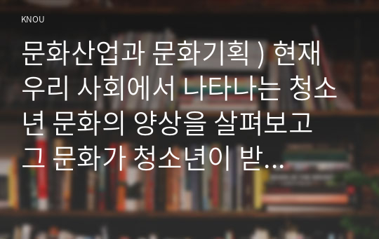 문화산업과 문화기획 ) 현재 우리 사회에서 나타나는 청소년 문화의 양상을 살펴보고 그 문화가 청소년이 받고 있는 불리한 대우와 어떻게 연관되어 있는지에 대해 분석해 보시오