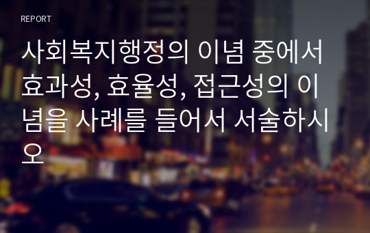 사회복지행정의 이념 중에서 효과성, 효율성, 접근성의 이념을 사례를 들어서 서술하시오